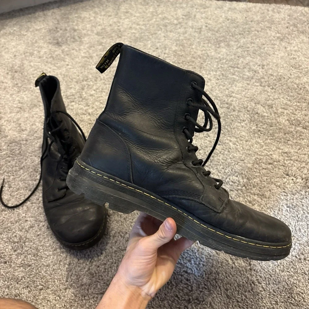 Dr. Martens Combs Leather Black Combat Boots Mens Sz 13 AW004 Air Wair Lace Up